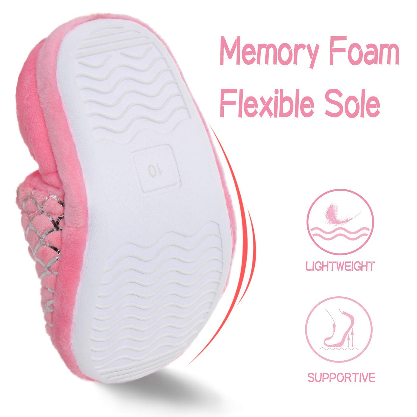 HOMEHOT Girls Slippers Little Kid Big Kid Memory Foam House Slippers Indoor Outdoor Rubber Sole