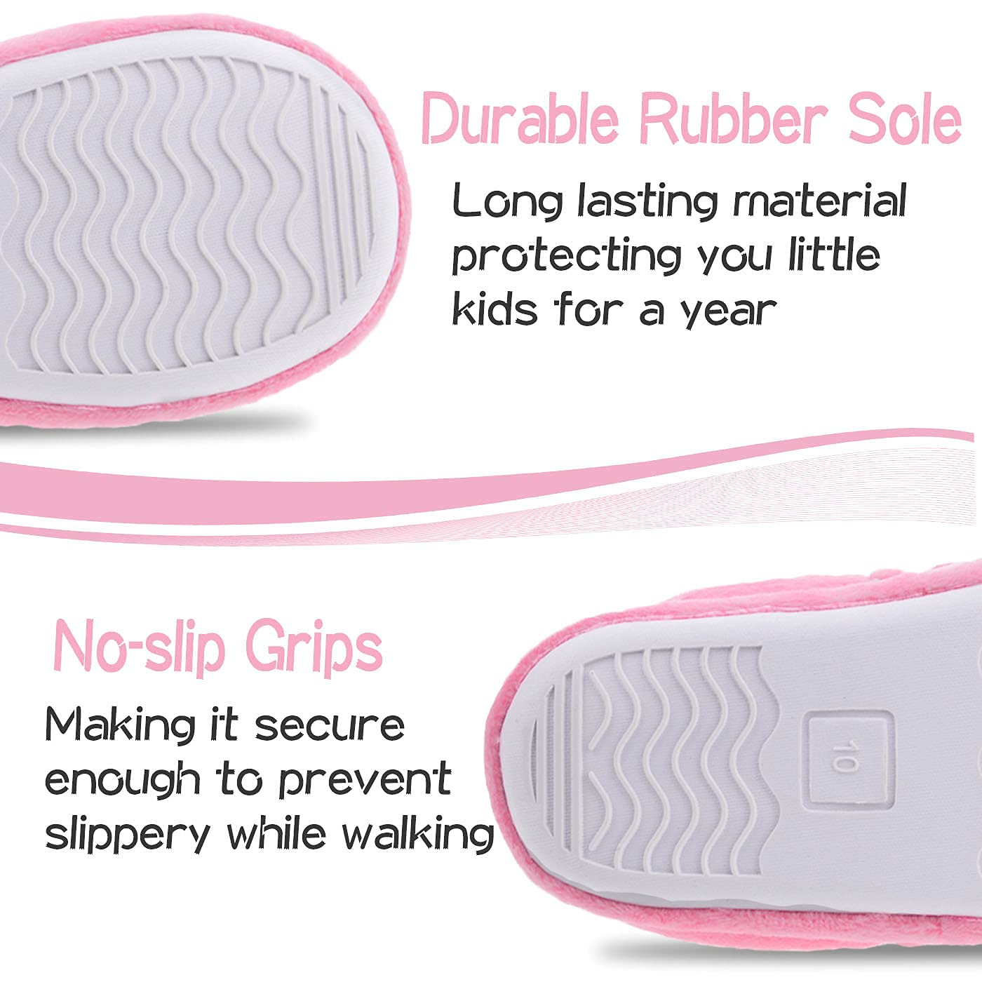 HOMEHOT Girls Slippers Little Kid Big Kid Memory Foam House Slippers Indoor Outdoor Rubber Sole