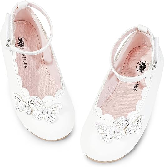 MIXIN Toddler Little Girls Dress Shoes Mary Jane Shoes Butterfly Girl Flats Princess Wedding Shoes Off-White