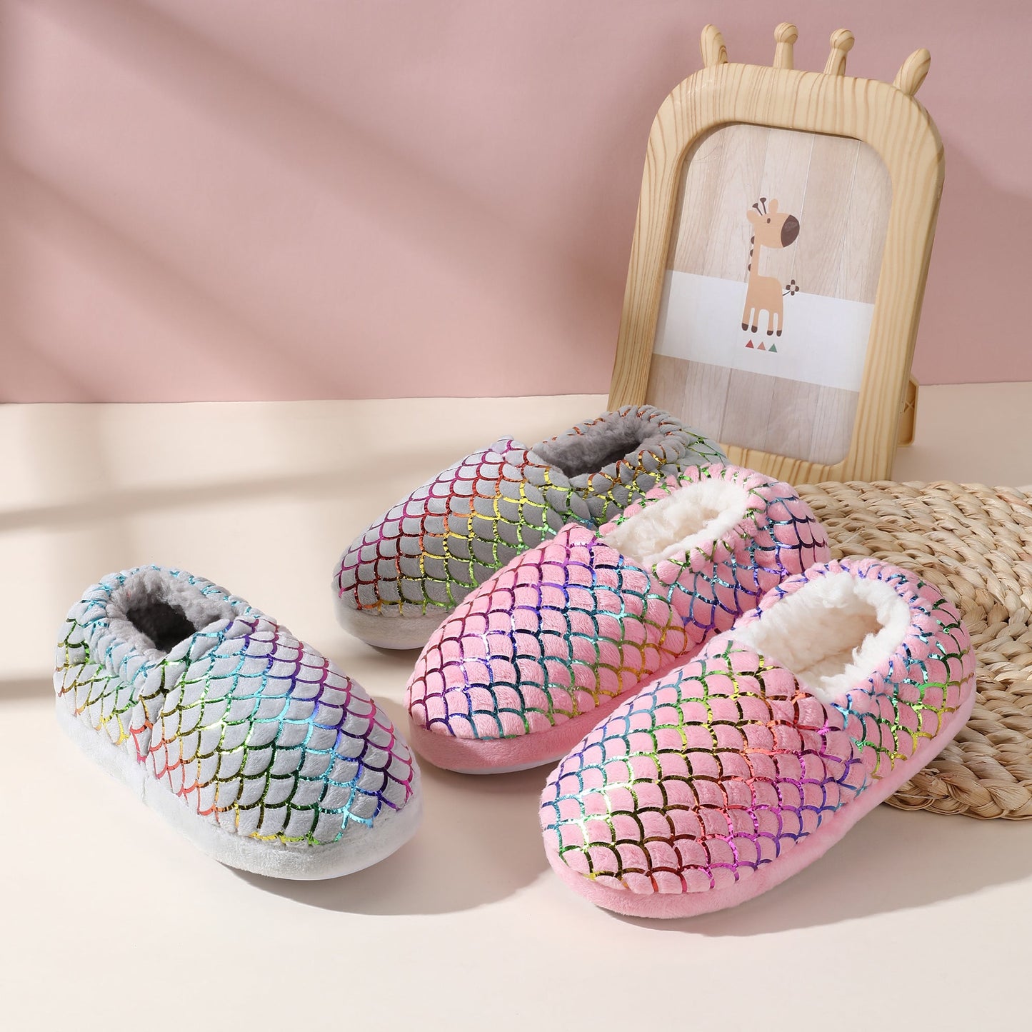 Girls Slippers Mermaid Princess No-Slip Memory Foam Slippers Soft Rubber Sole House Shoes for Bedroom Indoor Outdoor (Toddler/Little/Big Kid)