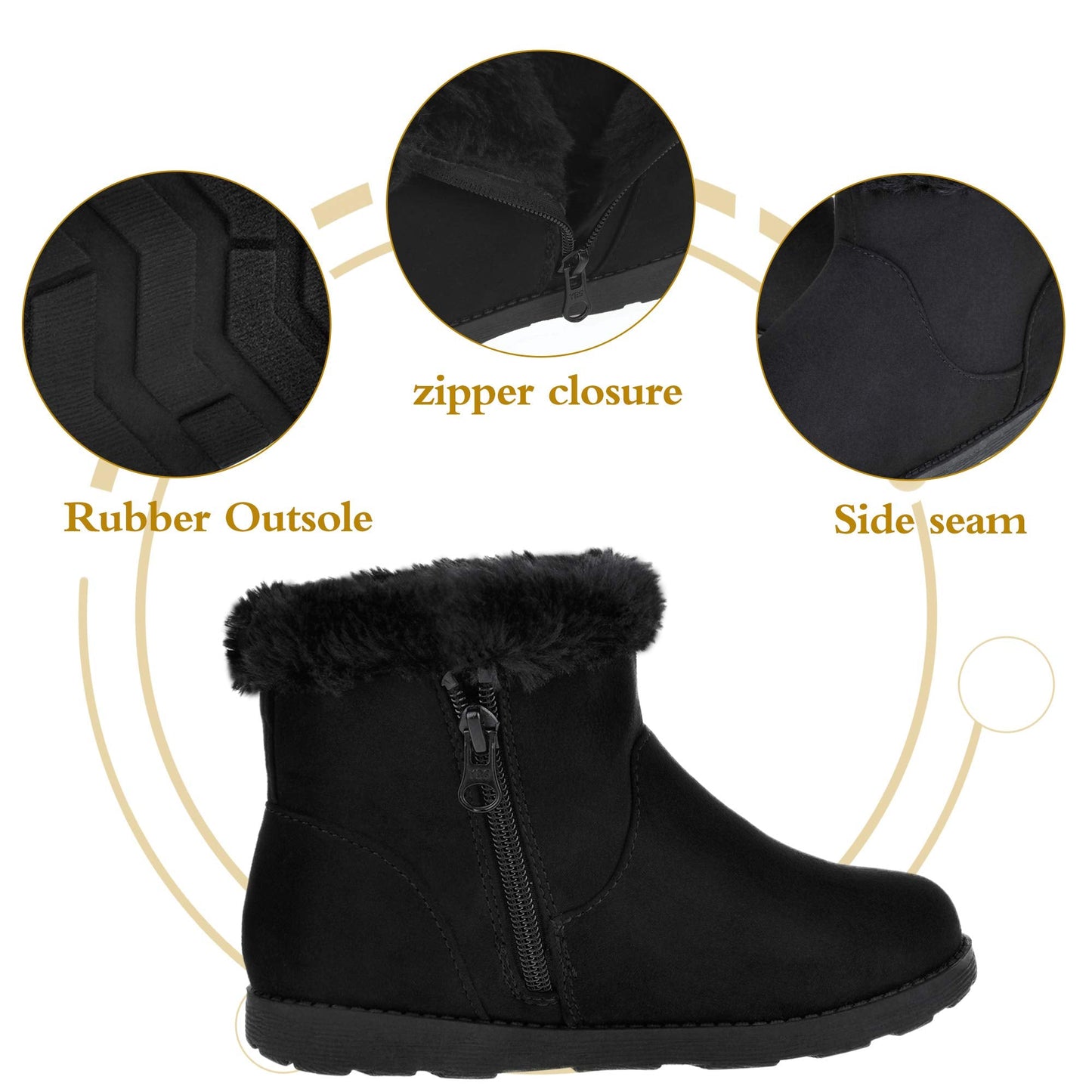 Girls & Toddler' Faux Fur Shearling Style Boots, Girls Warm Winter Flat Non-Slip Zip Snow Boots for Indoor Outdoor(Toddler/Little Kid/Big Kid)