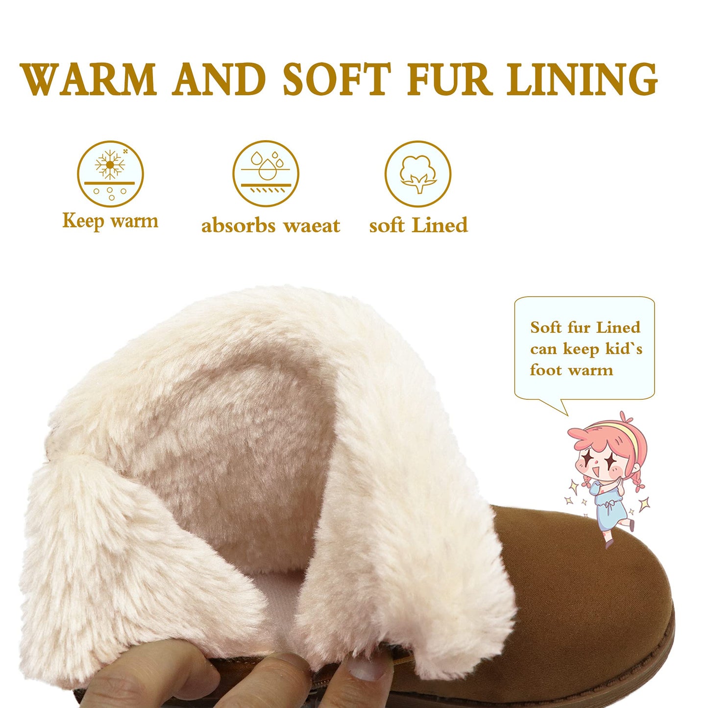 Girls & Toddler' Faux Fur Shearling Style Boots, Girls Warm Winter Flat Non-Slip Zip Snow Boots for Indoor Outdoor(Toddler/Little Kid/Big Kid)