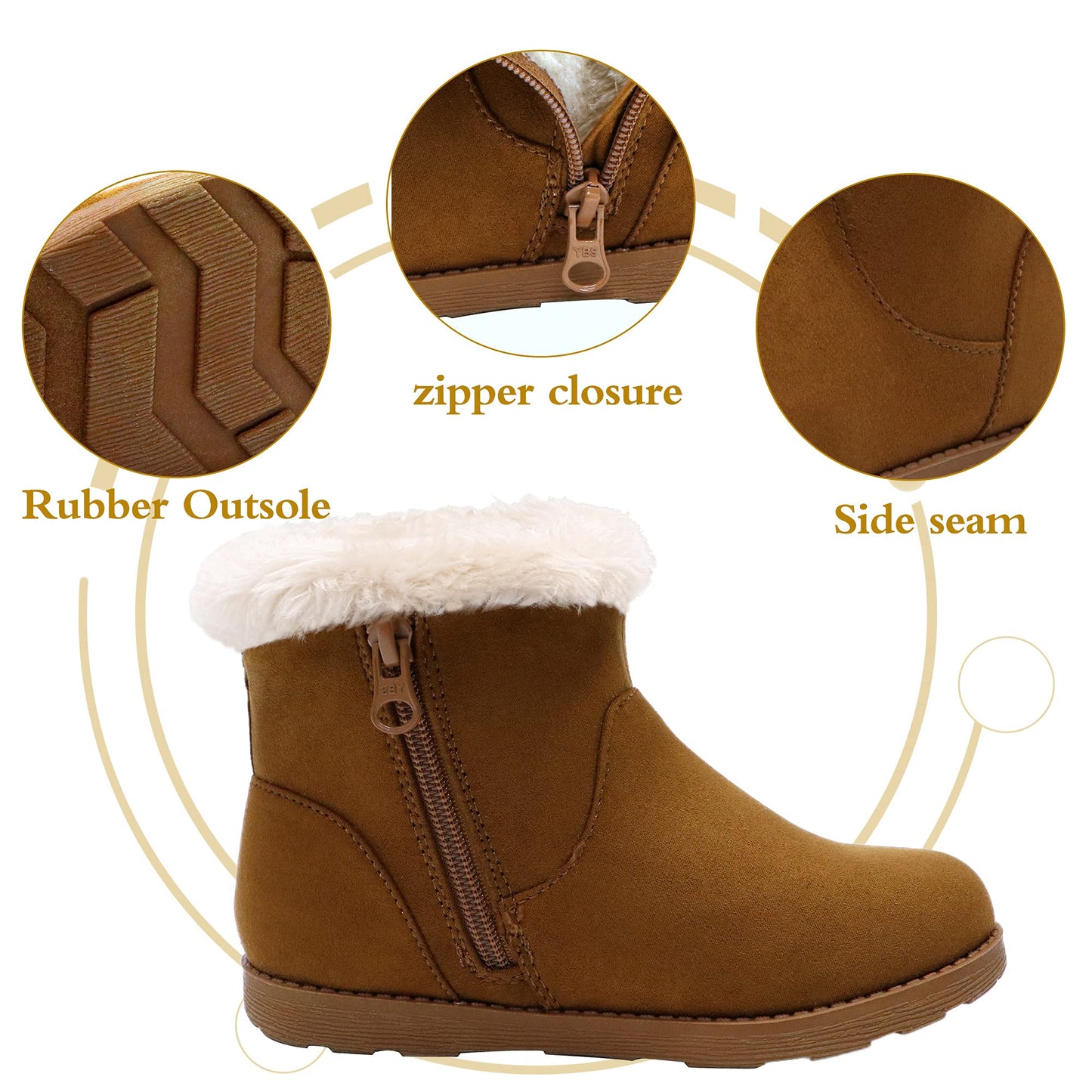 Girls & Toddler' Faux Fur Shearling Style Boots, Girls Warm Winter Flat Non-Slip Zip Snow Boots for Indoor Outdoor(Toddler/Little Kid/Big Kid)