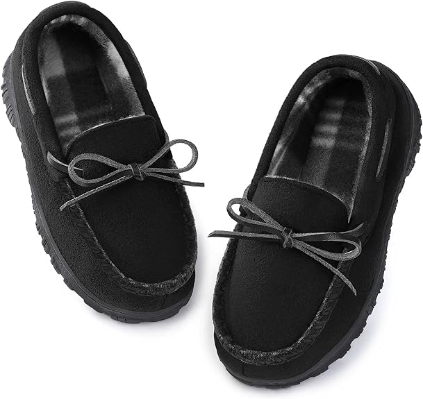 Boys House Slippers Memory Foam Moccasin Shoes Furry Plush Lining Non Slip Indoor Outdoor Boys Slippers for Big Kids Little Kids