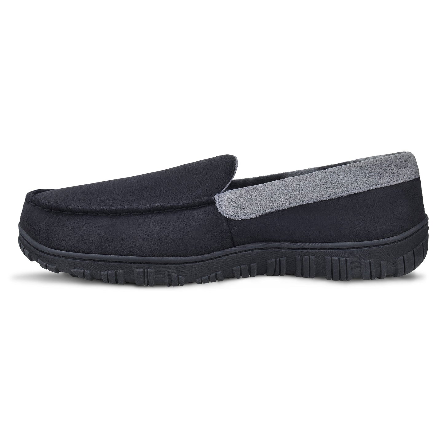 Men's Moccasin Slippers Memory Foam Indoor/Outdoor Warm Suede House Shoes with Slip on Rubber Sole