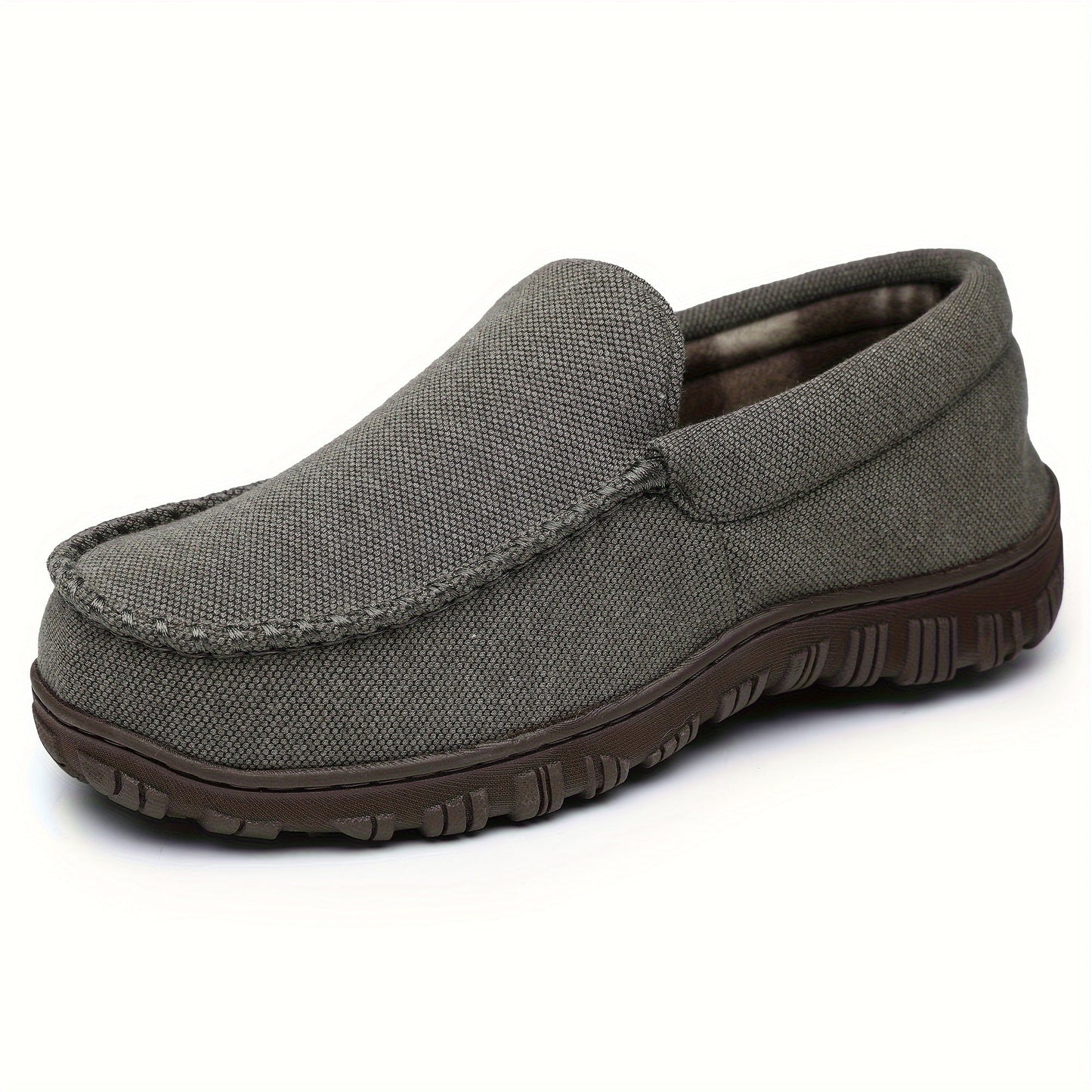 Men's Moccasin Slippers Memory Foam Indoor/Outdoor Warm Suede House Shoes with Slip on Rubber Sole