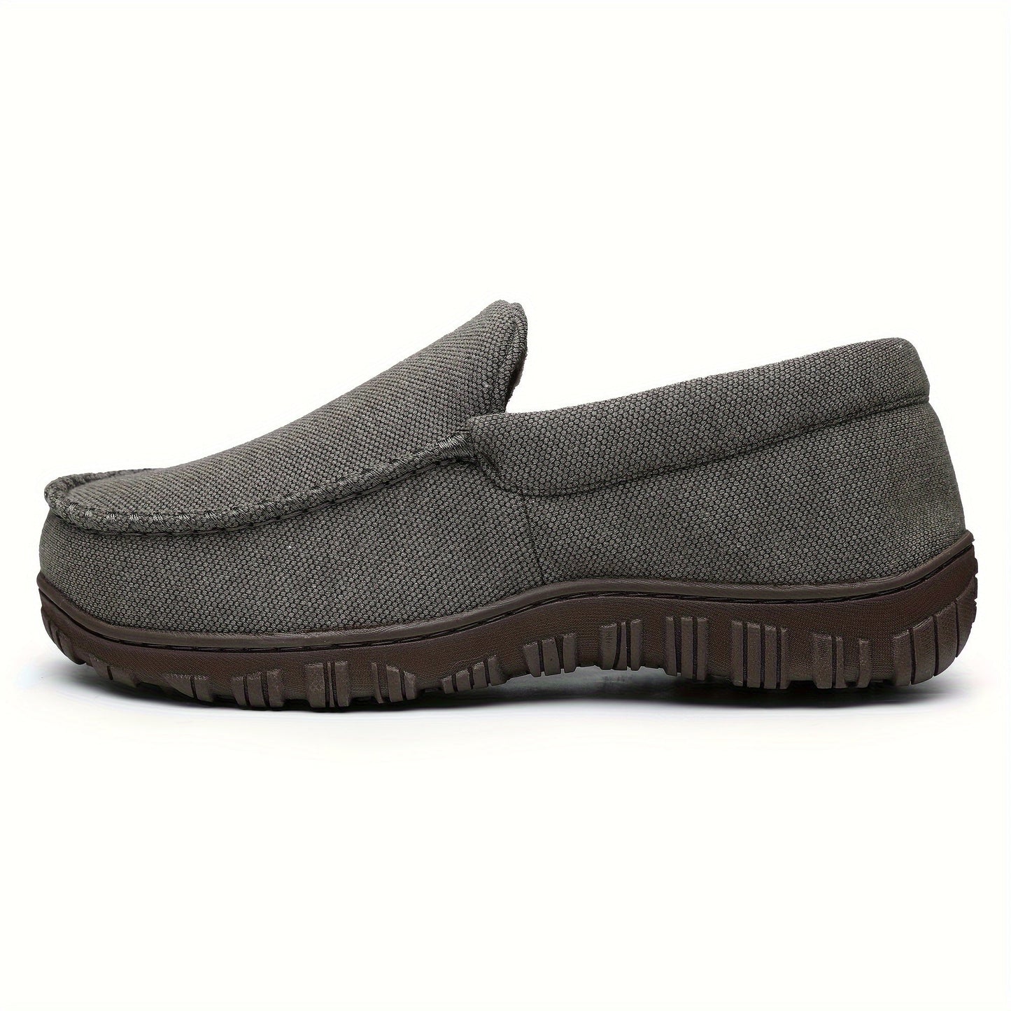 Men's Moccasin Slippers Memory Foam Indoor/Outdoor Warm Suede House Shoes with Slip on Rubber Sole