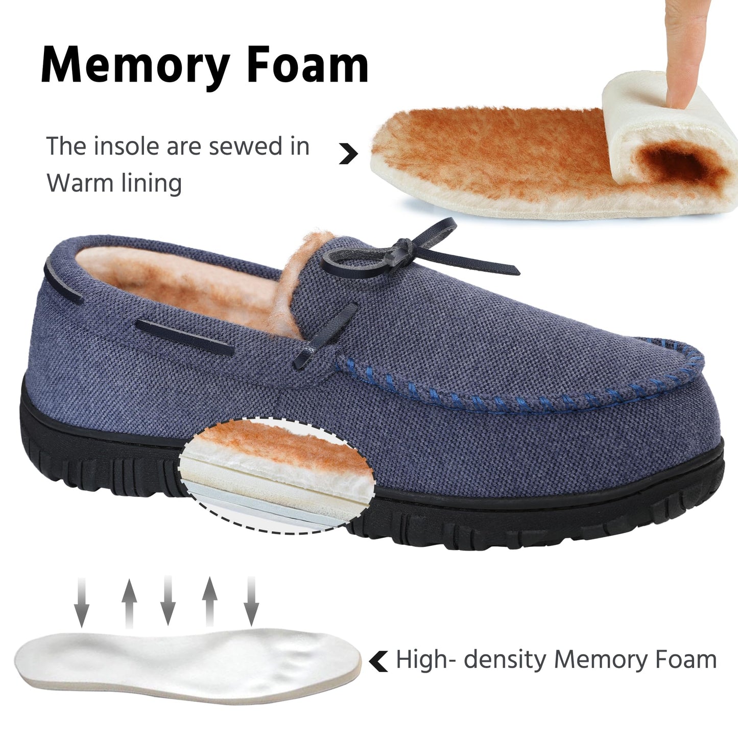 Men's Solid Colour Warm Slip On Loafer Shoes With Memory Foam Sole, Comfy Non Slip Durable Home Shoes, Men's Indoor Footwear