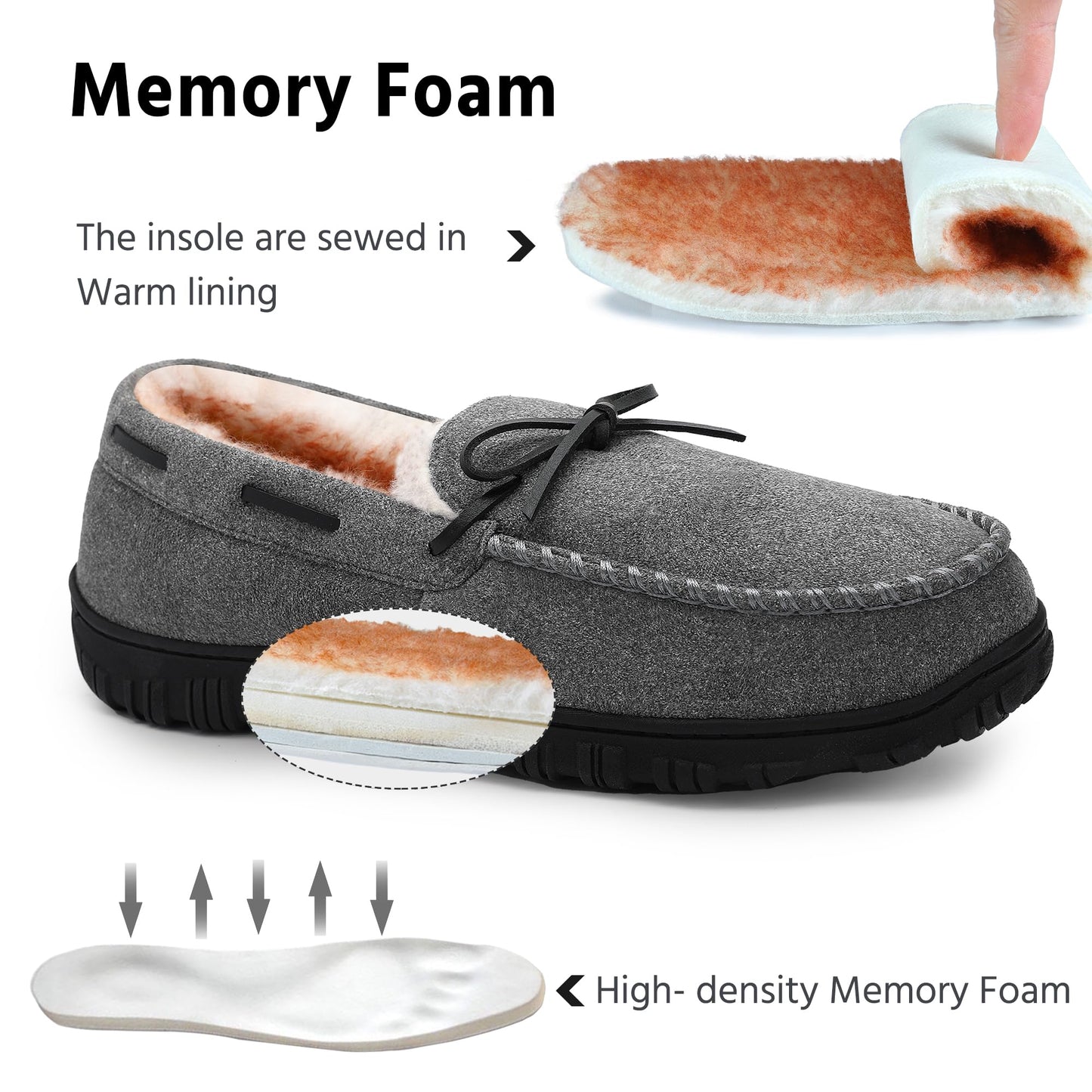 Men's Solid Colour Warm Slip On Loafer Shoes With Memory Foam Sole, Comfy Non Slip Durable Home Shoes, Men's Indoor Footwear