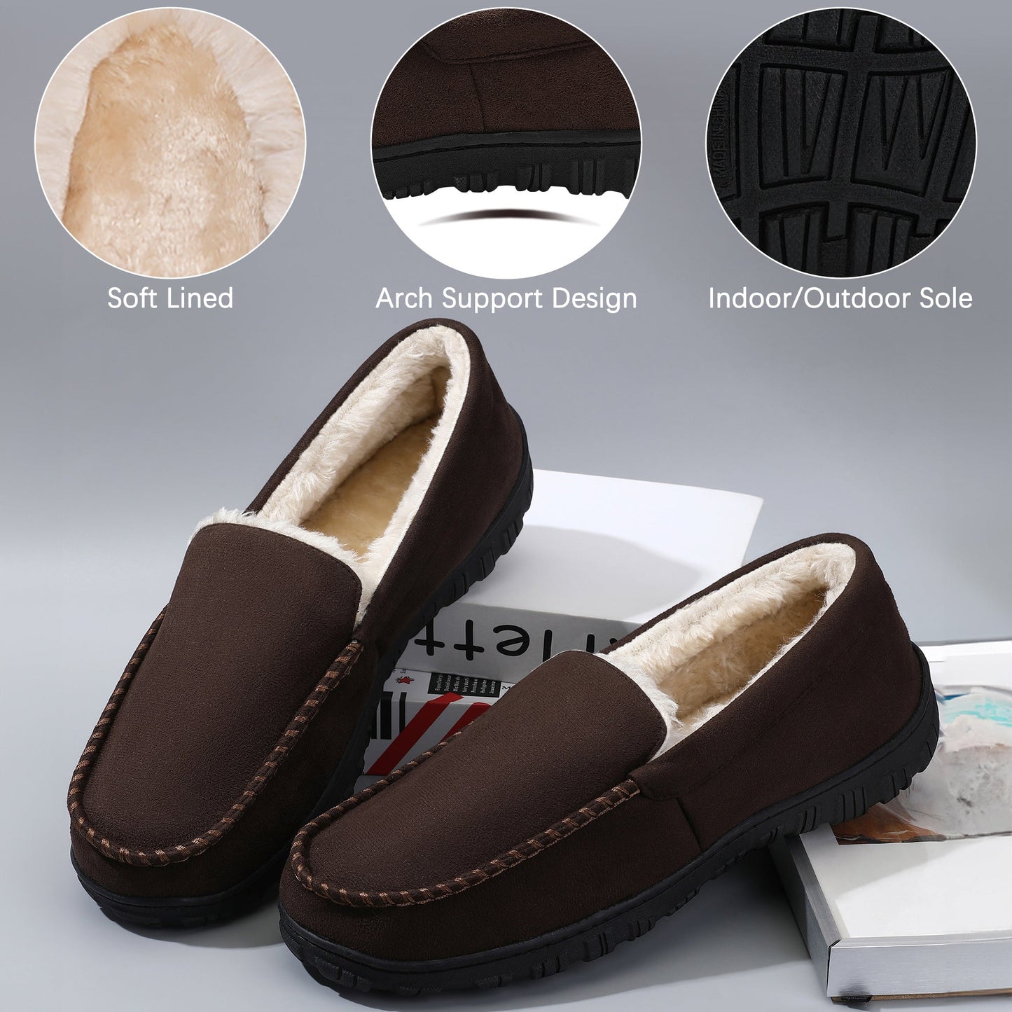 Plus Size Men's Solid Colour Slip On Loafer Shoes With Warm Plush Lining, Comfy Non Slip Rubber Sole Dress Shoes, Men's Footwear