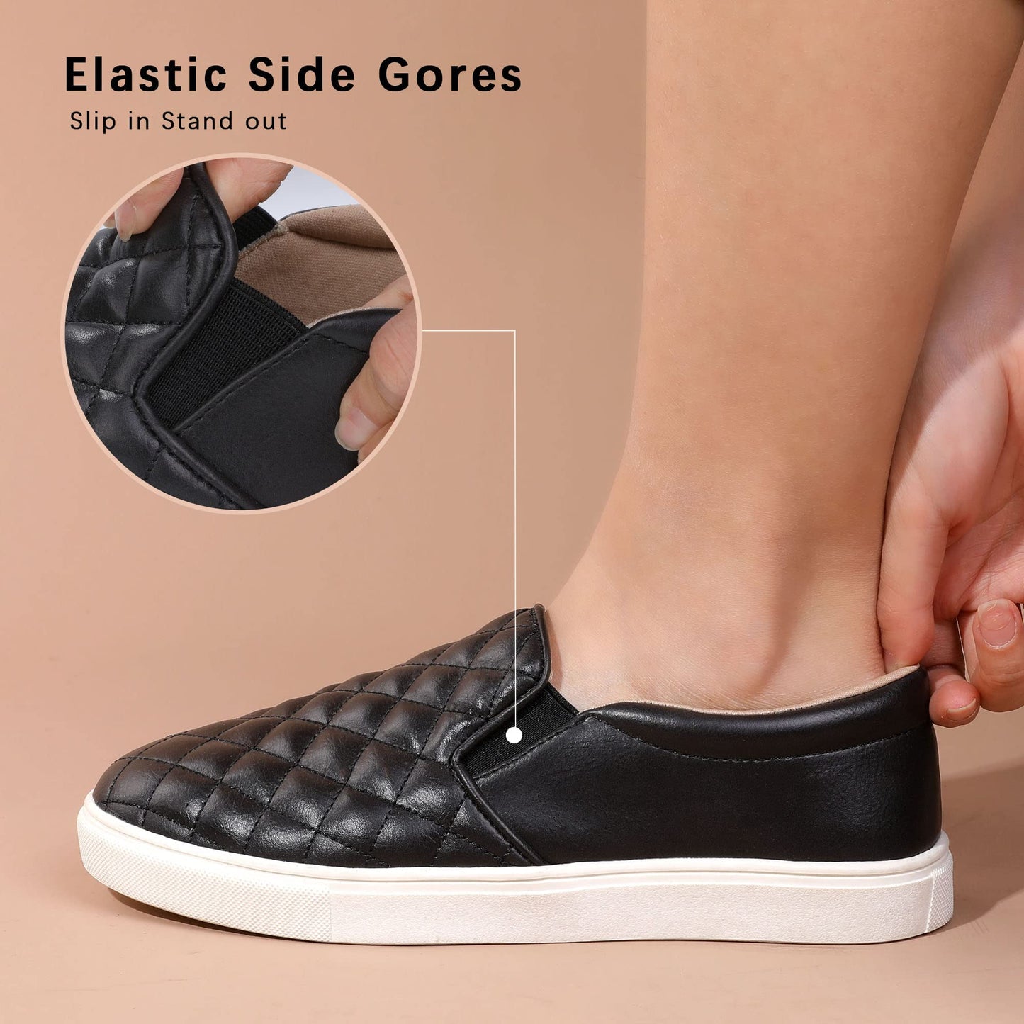 Womens Slip On Shoes PU Leather Black White Brwon Casual Walking Shoes Low Top Sneakers for Women Black