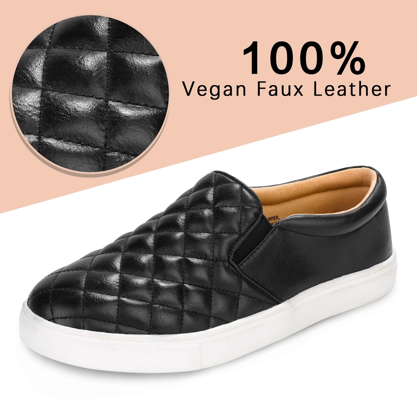 Womens Slip On Shoes PU Leather Black White Brwon Casual Walking Shoes Low Top Sneakers for Women Black