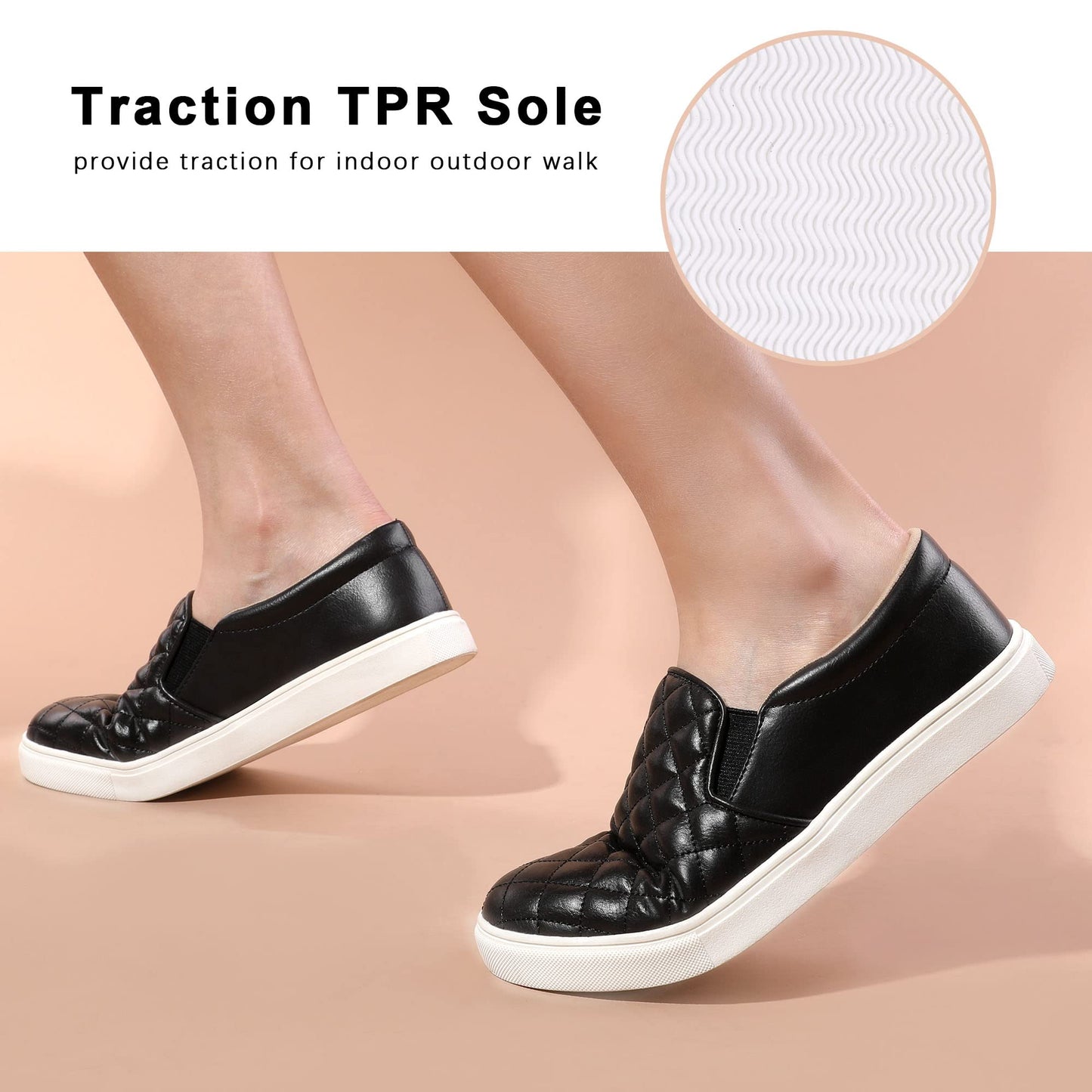 Womens Slip On Shoes PU Leather Black White Brwon Casual Walking Shoes Low Top Sneakers for Women Black