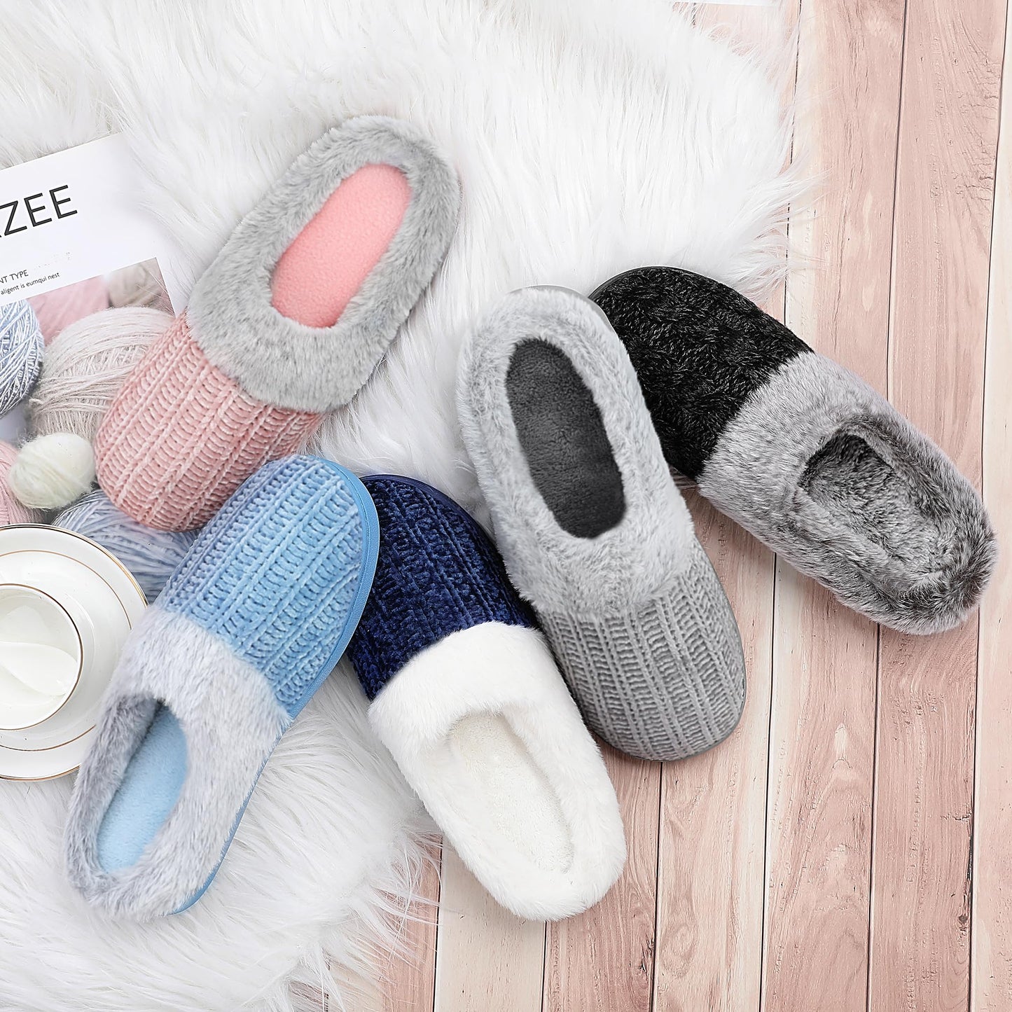 Slippers for Women Memory Foam Fuzzy House Slippers Bedroom Non-slip Warm Fluffy Plush Womens Slippers