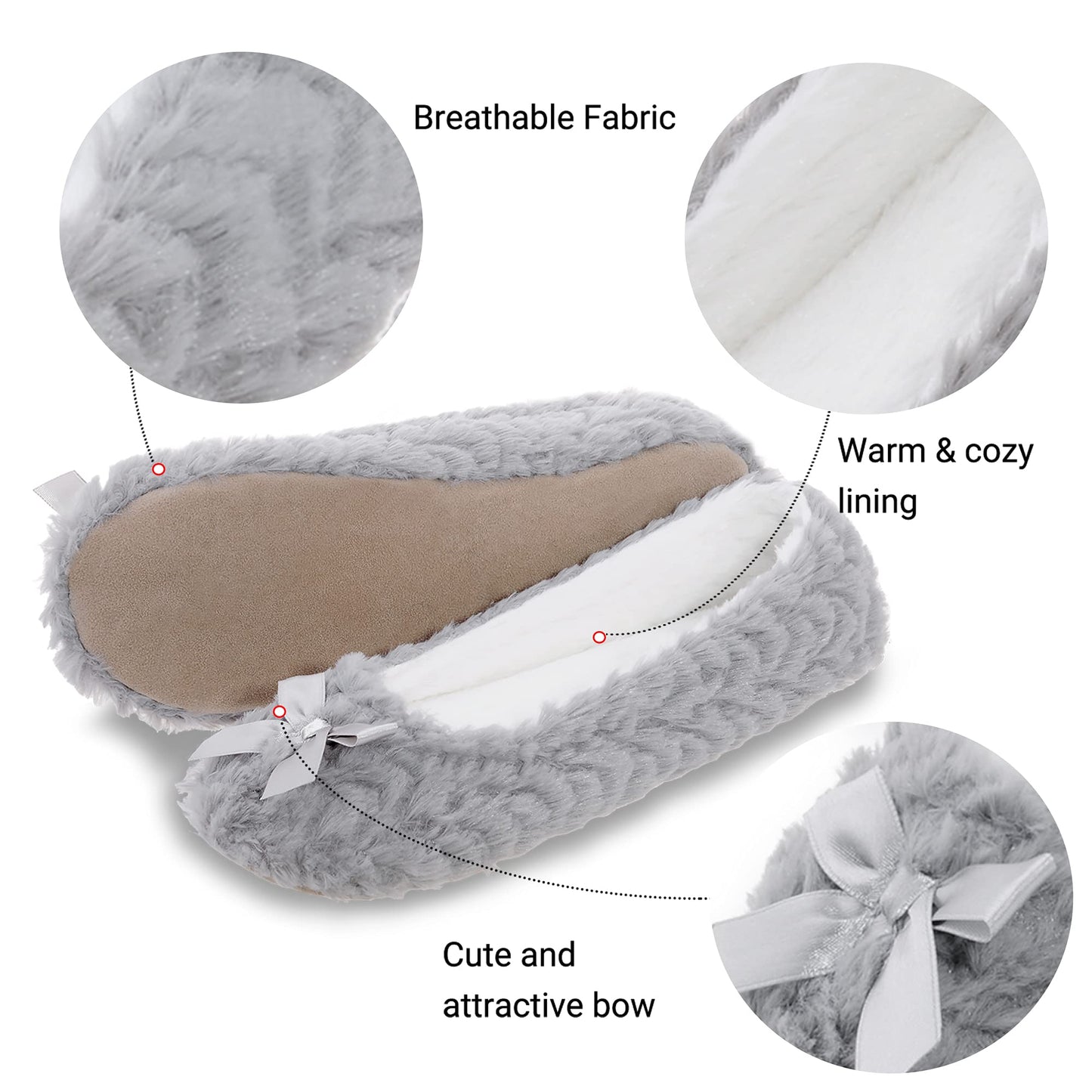 Women's Ballerina Slippers with Comfy Memory Foam Slip-on House Shoes