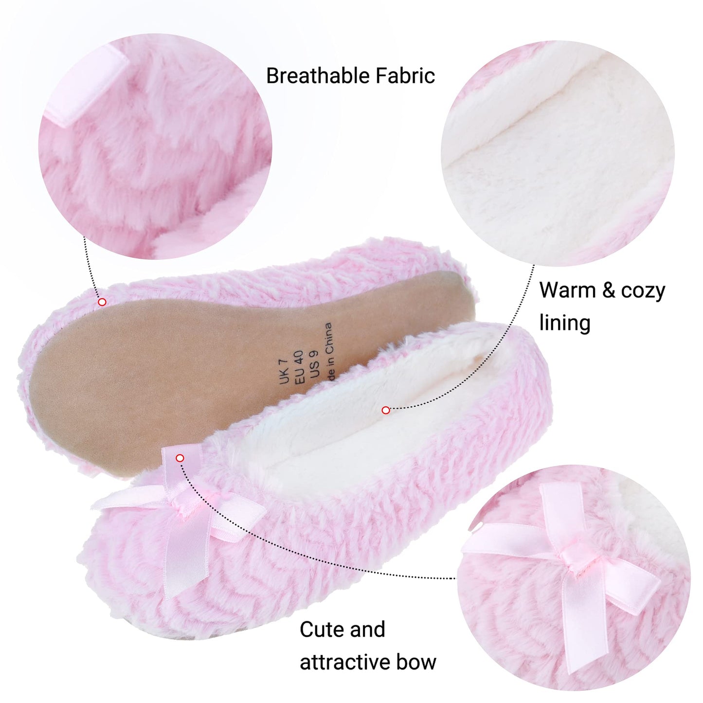 Women's Ballerina Slippers with Comfy Memory Foam Slip-on House Shoes