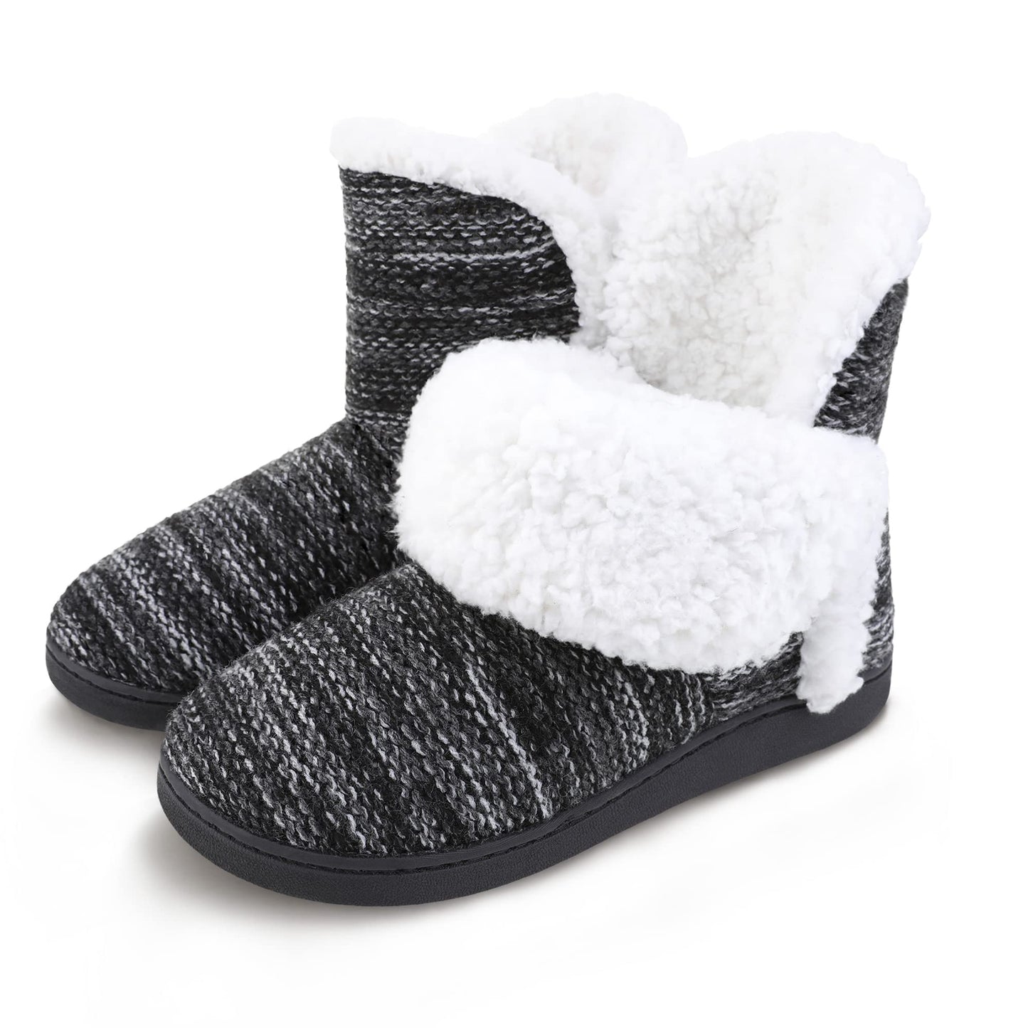 Womens Slipper Booties Warm Knitted Ankle Fuzzy Memory Foam Slippers for Women House Shoes