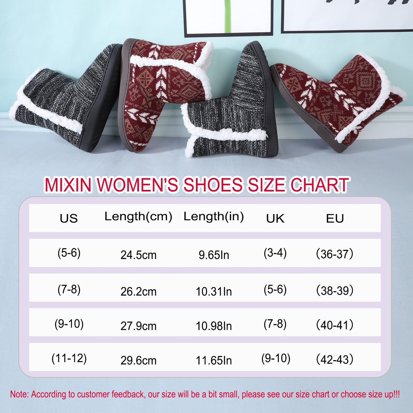 Womens Slipper Booties Warm Knitted Ankle Fuzzy Memory Foam Slippers for Women House Shoes