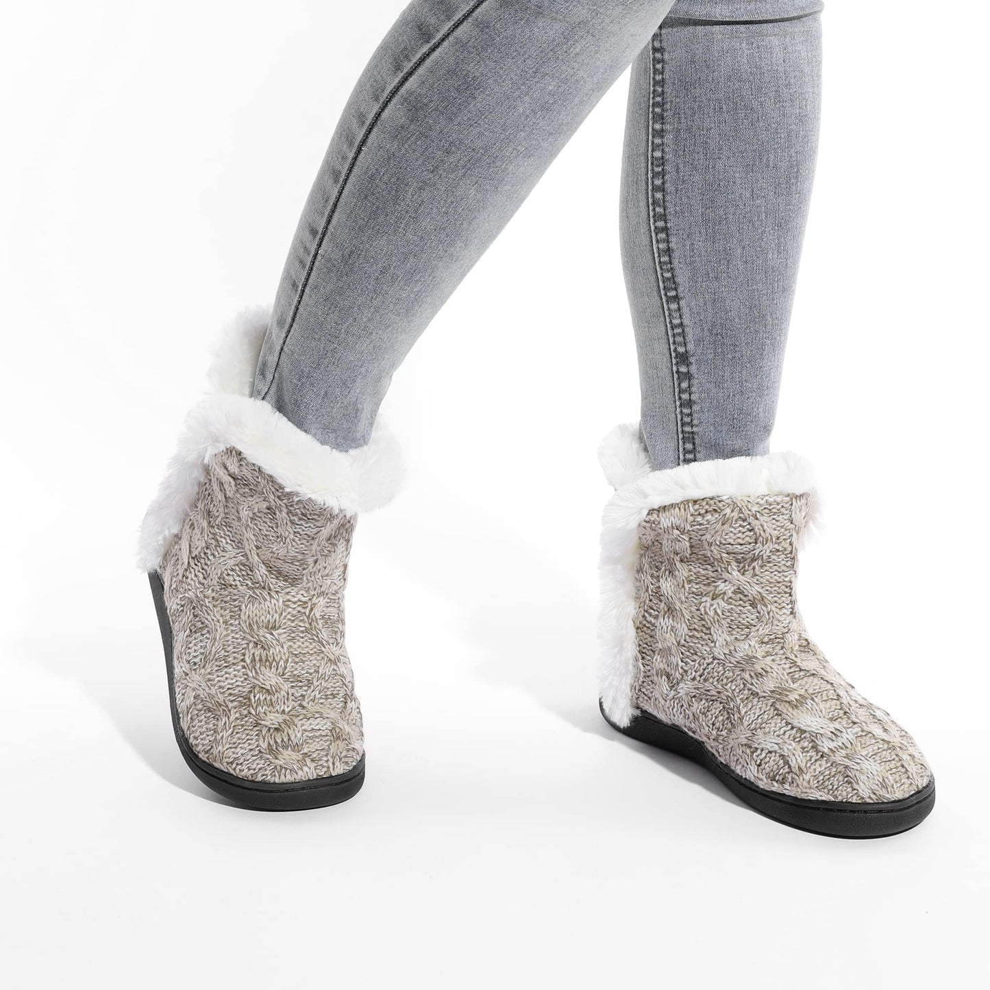 Womens Slipper Boots Warm House Shoes for Women Fuzzy Fleece Knitted Booties