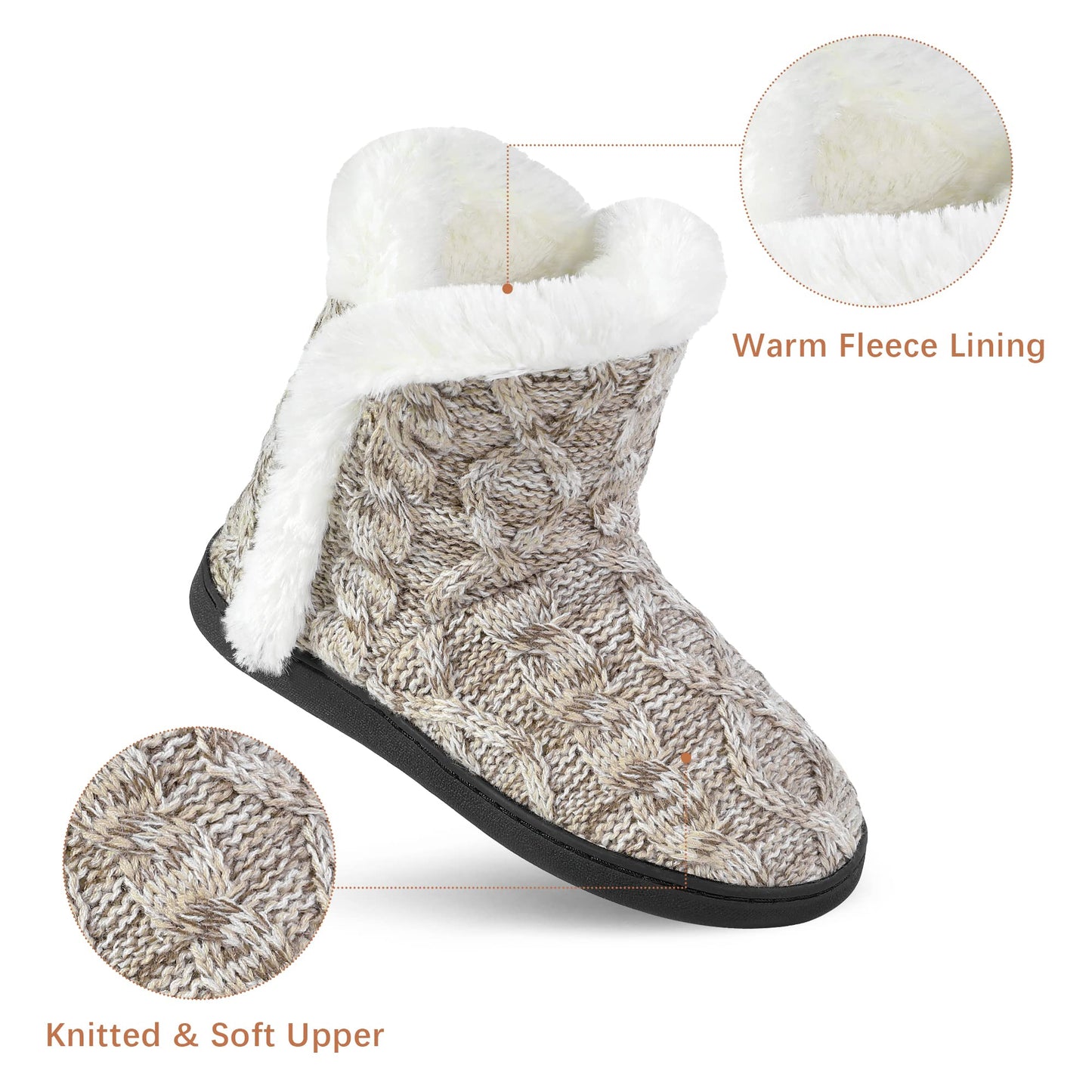 Womens Slipper Boots Warm House Shoes for Women Fuzzy Fleece Knitted Booties