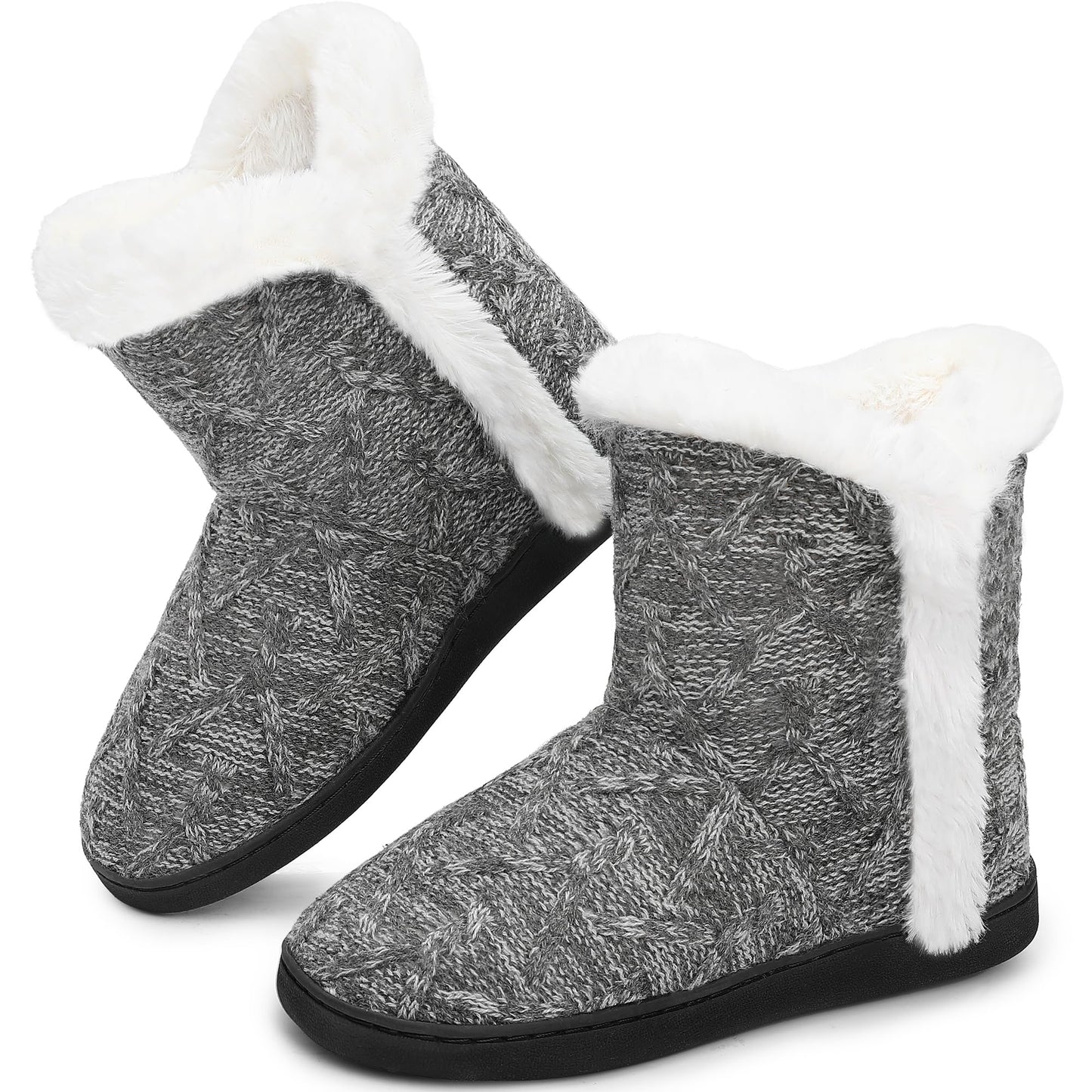 Womens Slipper Boots Warm House Shoes for Women Fuzzy Fleece Knitted Booties