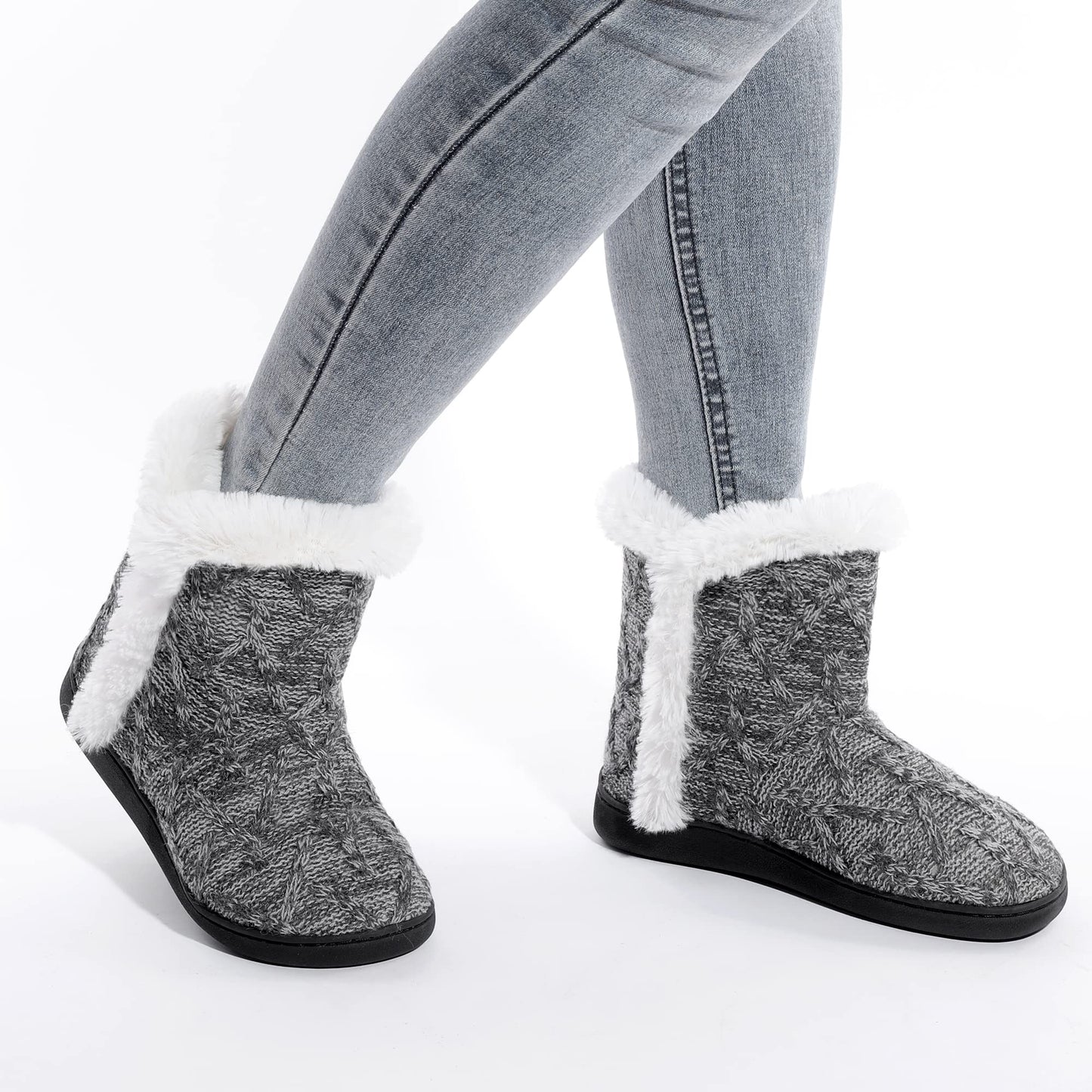 Womens Slipper Boots Warm House Shoes for Women Fuzzy Fleece Knitted Booties