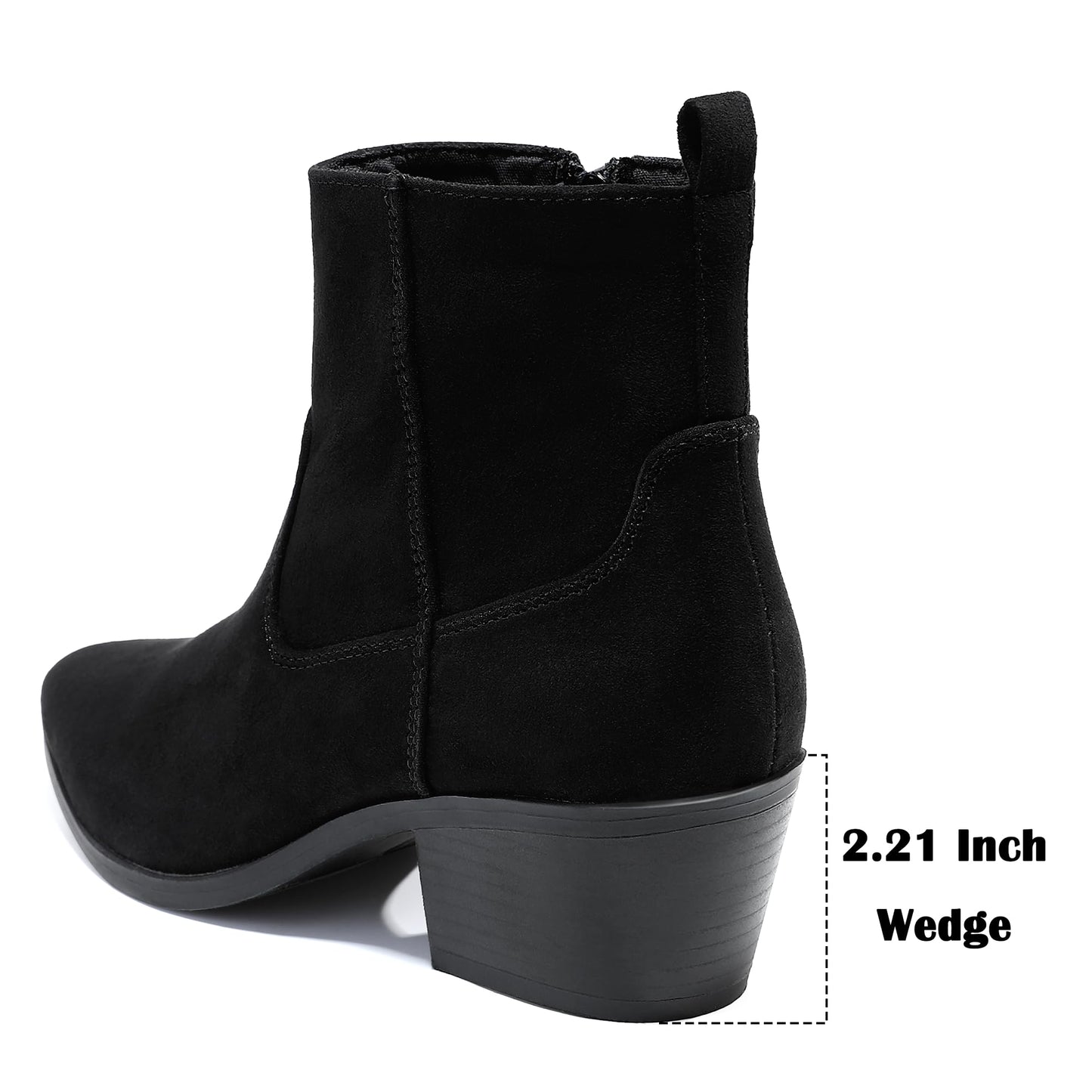 Womens Fashion Ankle Boot Suede Leather Piont Toe Chunky Heel Booties Side Zipper