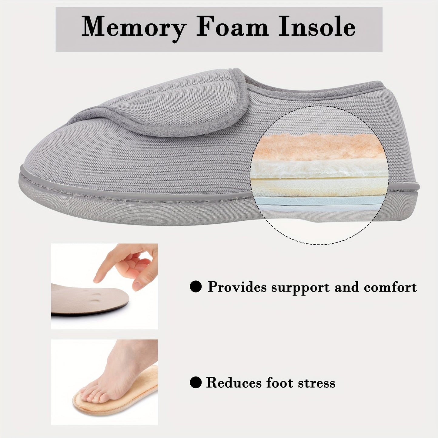 Womens Slippers Adjustable Closure Toe Diabetic Slipper Shoes Memory Foam Comfy House Shoes