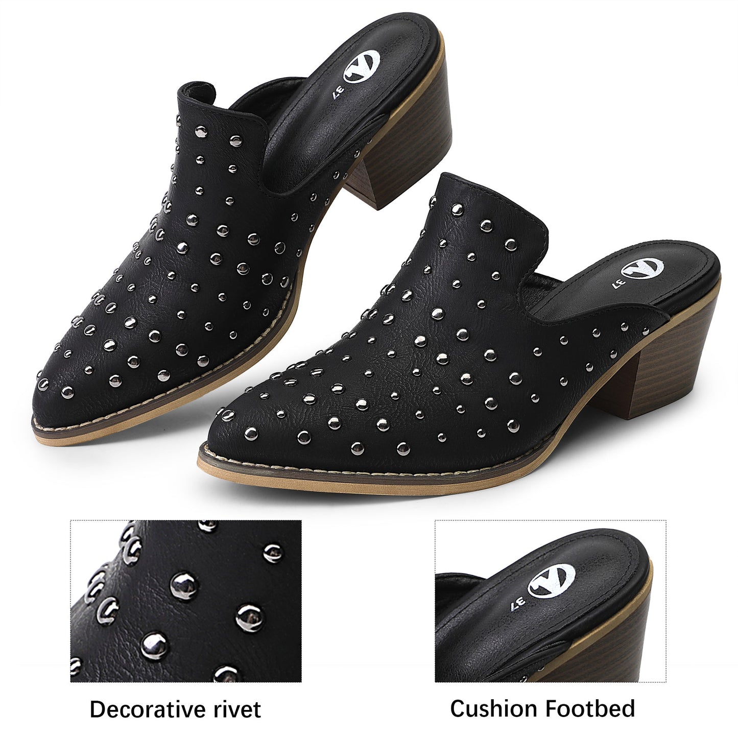 Mules for Women Closed Pointed Toe Slip on Loafers Slides Backless Mules Shoes