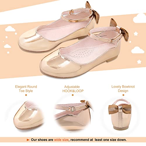 Bigwow Girls Gold Dress Shoes Mary Jane Princess Shoes for School Uniform Wedding Church Party Ballerina Flat Shoes with Ankle Strap Little Kids Gold Size 13