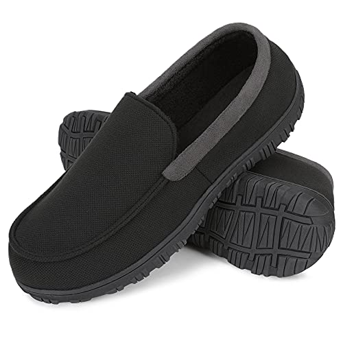 NCCB Mens Moccasin Slippers Memory Foam Microsuede Anti-skid Indoor Outdoor Casual House Slippers