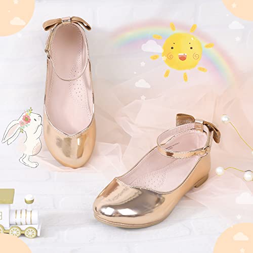 Bigwow Girls Gold Dress Shoes Mary Jane Princess Shoes for School Uniform Wedding Church Party Ballerina Flat Shoes with Ankle Strap Little Kids Gold Size 13