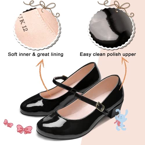 MIXIN Girls Mary Jane Dress Shoes - Princess Ballerina Flats Low Heels for School Party Wedding, Back to School Shoes for Girls (Little Kid/Big Kids) (5 Big Kid, Noble Black, Numeric_5)