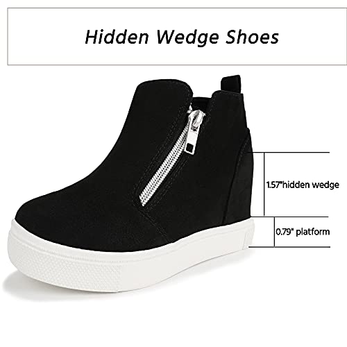 CCVON Girls Wedge Sneakers Hidden Wedge Shoes with Side Zipper Platform Big Kid Boots High Top Sneakers for Kids Brown Size 13