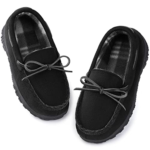 NCCB House Slippers for Girls Comfortable Memory Foam Adorable Moccasin Slippers Indoor Outdoor Black Size 1