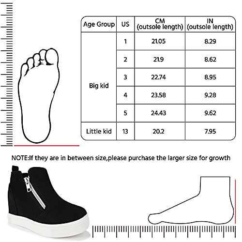 CCVON Girls Wedge Sneakers Hidden Wedge Shoes with Side Zipper Platform Big Kid Boots High Top Sneakers for Kids Brown Size 13