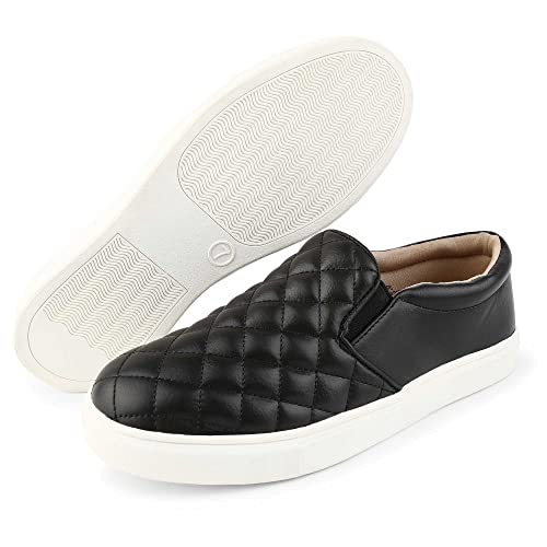 NCCB Womens Loafers Quilted Slip On Sneakers for Women Comfort Memory Foam Casual Shoes Black Size 9.5