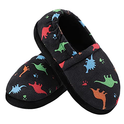 MIXIN Little Kids Boys Indoor House Slip-on Slippers Soft Warm Memory Foam Dark Blue Dinosaur