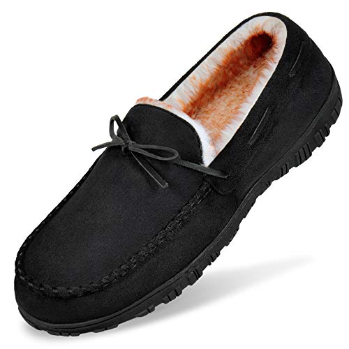 MIXIN Mens Slippers Moccasins Slippers for Men Warm House Shoes with Cozy Memory Foam Hard Sole Men's Indoor Outdoor Slippers