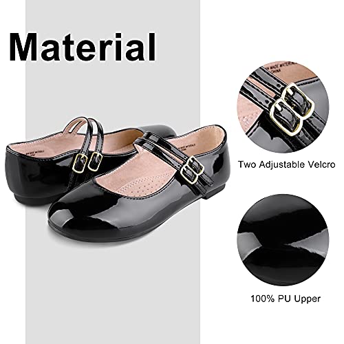 MIXIN Girls Mary Jane Shoes School Uniform Dress Shoes Princess Girls Flat for Wedding Little Kid Black Size 11