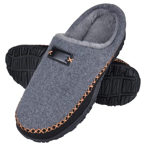 MIXIN Mens Moccasin Slippers - Memory Foam Slip on Clog Comfort Micro Fur Lining House Shoes