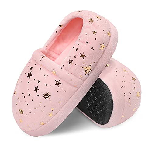 Bigwow Kids Slippers for Girls Toddler Elastic Heel Girls House Shoes Cozy Memory Foam Slippers Indoor Outdoor