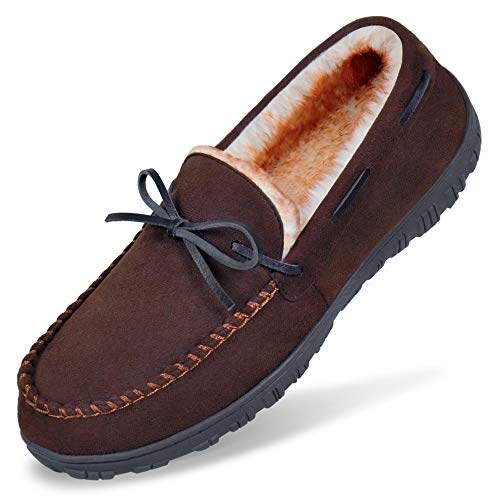 MIXIN Mens Slippers Moccasins Slippers for Men Warm House Shoes with Cozy Memory Foam Hard Sole Men's Indoor Outdoor Slippers