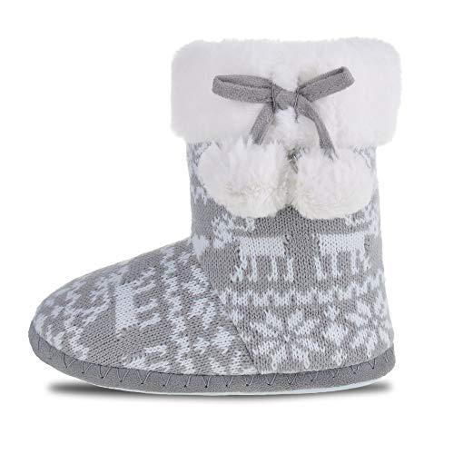 MIXIN Girls Slippers Boots Bedroom Bootie Shoes for Winter Warm Anti-Slip Plush Slippers for Big Kid Grey 12-13