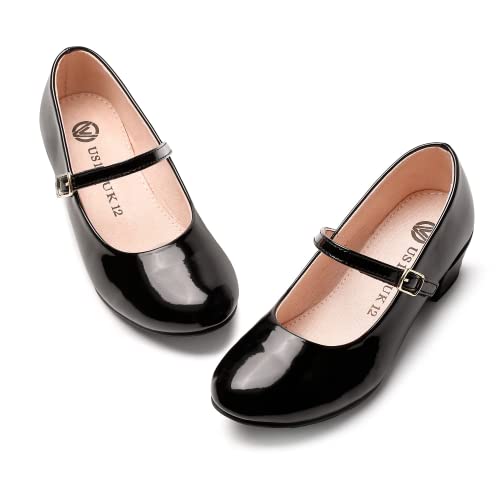 MIXIN Girls Mary Jane Dress Shoes - Princess Ballerina Flats Low Heels for School Party Wedding, Back to School Shoes for Girls (Little Kid/Big Kids) (5 Big Kid, Noble Black, Numeric_5)