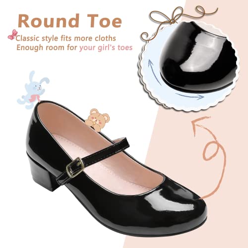 MIXIN Girls Mary Jane Dress Shoes - Princess Ballerina Flats Low Heels for School Party Wedding, Back to School Shoes for Girls (Little Kid/Big Kids) (5 Big Kid, Noble Black, Numeric_5)