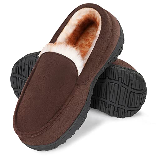 NCCB Boys Girls House Slippers Memory Foam Moccasin Shoes Furry Plush Lining Non Slip Indoor Outdoor Boys Slippers for Big Kids Little Kids