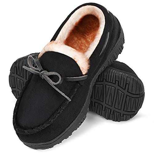 NCCB Boys Girls House Slippers Memory Foam Moccasin Shoes Furry Plush Lining Non Slip Indoor Outdoor Boys Slippers for Big Kids Little Kids