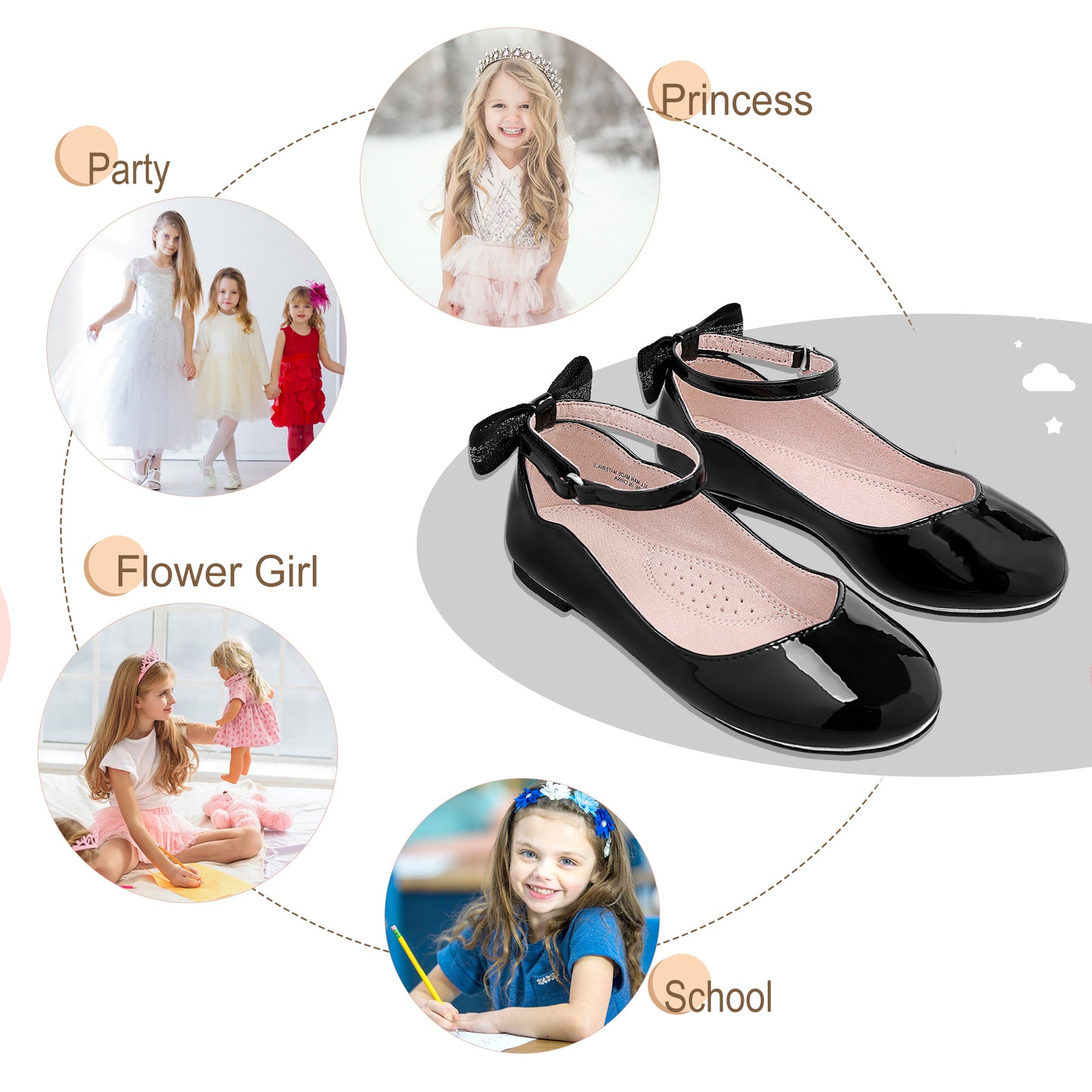 NCCB Girls Flats Mary Jane Shoes Casual Slip On Ballet Flat for School Wedding Party Ankle Strap Dress Shoes Black Size 12