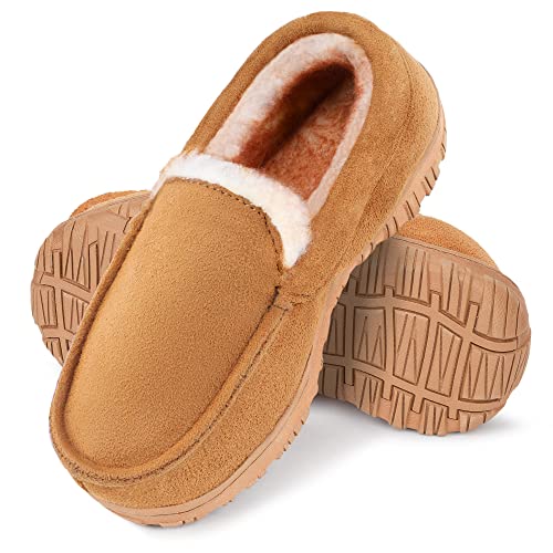 NCCB Boys Girls House Slippers Memory Foam Moccasin Shoes Furry Plush Lining Non Slip Indoor Outdoor Boys Slippers for Big Kids Little Kids